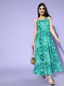 plusS Women Green Floral Smocked Dress