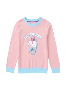 Cub McPaws Girls Pink & Blue Printed Cotton Sweatshirt