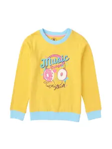 Cub McPaws Girls Yellow Printed Sweatshirt