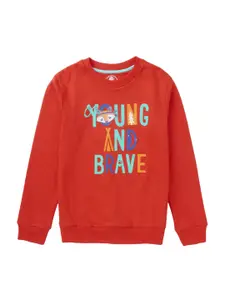 Cub McPaws Boys Red Printed Cotton Sweatshirt