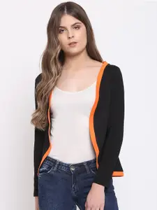RIVI Women Black & Orange Rib Open Front Shrug