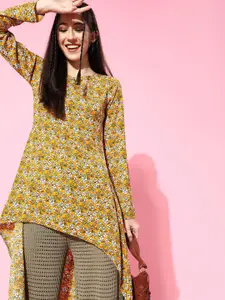 Berrylush Women Stylish Mustard Floral Asymmetrical Top