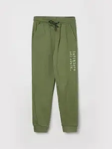 max Boys Olive Green Pure Cotton Solid Joggers