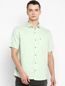 Turtle Men Green Printed Slim Fit Formal Shirt