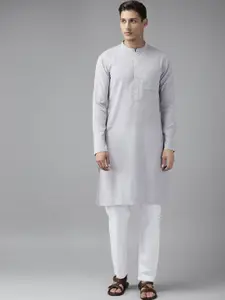 See Designs Men Cotton Grey Straight Kurta With Slub Effect