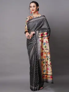 Mitera Grey & Beige Silk Blend Geometric Printed Saree