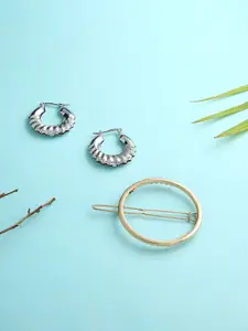 justpeachy Silver-Toned Contemporary Hoop Earrings & Clip Combo