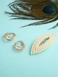 justpeachy Gold-Plated Contemporary Hoop Earrings With Hair Clip