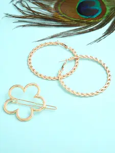 justpeachy Gold-Toned Contemporary Hoop Earrings With Hair Clip