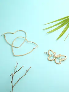 justpeachy Gold-Toned Heart Shaped Hoop Earrings With Hair Clip