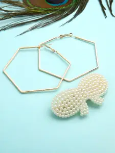 justpeachy Set-2 Gold Plated Gold-Toned Contemporary Hoop Earrings&  Clip
