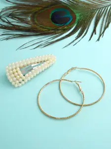 justpeachy Set Of 2 Gold-Toned Circular Hoop Earrings With Beaded Tic Tac Clip
