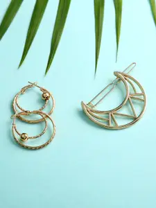 justpeachy Gold-Toned Contemporary Half Hoop Earrings With Alligator Hair Clip