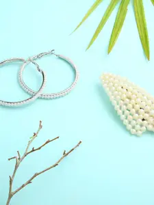 justpeachy Silver-Toned & Plated Beaded Contemporary Hoop Earrings With Back Hair Clip