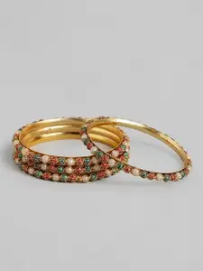 Anouk Set of 4 Green & Red Beaded Bangles
