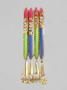 Anouk Set of 4 Pink & Blue Gold-Plated Stone-Studded Bangles
