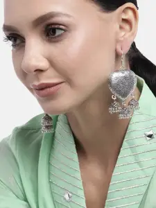 Anouk Oxidised Silver-Plated Heart Shaped Drop Earrings