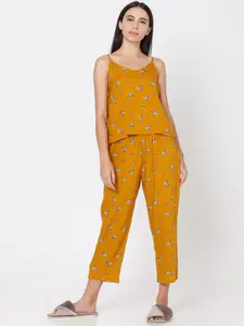 Smarty Pants Women Mustard & White Printed Night suit SMNSP-465A