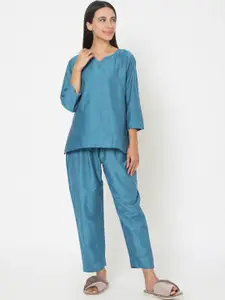 Smarty Pants Women Blue Self Design Night suit