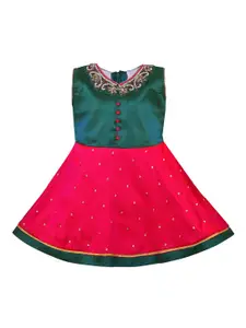 Wish Karo Girls Green & Pink Satin Dress