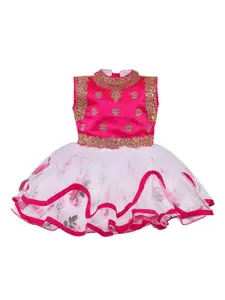 Wish Karo Pink & White Floral Embroidered Net Dress