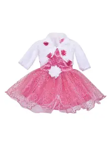 Wish Karo Pink & White Embellished Net Frock Dress