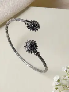 TEEJH Manju Silver Oxidised Floral Bracelet