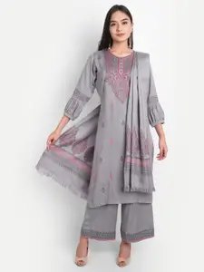 HK colours of fashion Grey & Pink Woven Design Viscose Rayon Unstitched Dress Material