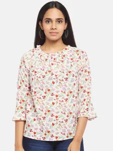 Honey by Pantaloons White & Red Floral Regular Top