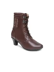 VALIOSAA Brown High-Top Block Heeled Boots