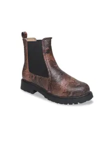 VALIOSAA Brown Printed Block Heeled Boots