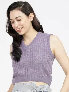 Tokyo Talkies Women Lavender Crop Pullover