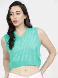 Tokyo Talkies Women Sea Green Crop Pullover