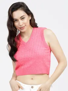 Tokyo Talkies Women Pink Crop Pullover