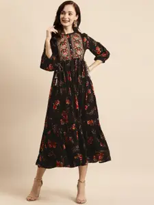 RANGMAYEE Black & Red Floral Liva Ethnic A-Line Maxi Dress