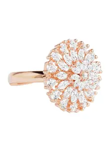 AMI Rose Gold-Plated & White CZ-Studded Adjustable Contemporary Finger Ring