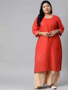 Rangriti Women Coral Pink Embellished Kurta