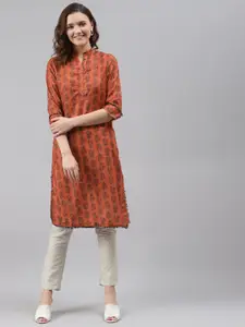Rangriti Women Orange Floral Printed Kurta