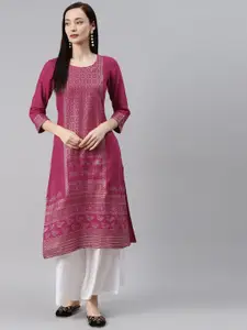 Rangriti Women Fuchsia Ethnic Motifs Printed Kurta