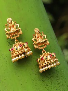 Adwitiya Collection Gold-Plated Gold-Toned Dome Shaped Jhumkas Earrings