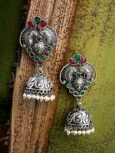 Adwitiya Collection Silver-Toned Dome Shaped Jhumkas Earrings