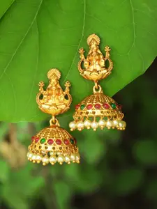 Adwitiya Collection Gold-Toned Dome Shaped Jhumkas Earrings