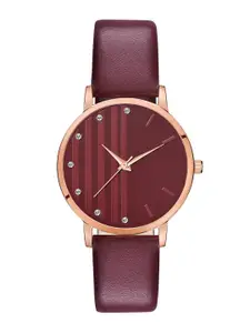 PERCLUTION ENTERPRISE Women Maroon Printed Dial & Leather Straps Analogue Watch PE324