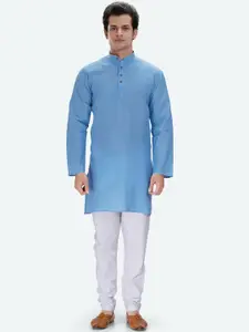 RG DESIGNERS Men Blue & Off-White Regular Kurta with Pyjamas