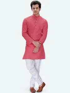 RG DESIGNERS Men Pink & White Regular Kurta with Pyjamas