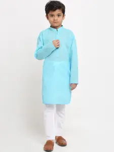 KRAFT INDIA Boys Blue Embroidered Regular Pure Cotton Kurta with Pyjamas