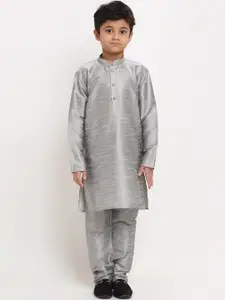 KRAFT INDIA Boys Grey Regular Dupion Silk Kurta with Pyjamas