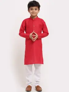 KRAFT INDIA Boys Red Regular Pure Cotton Kurta with Pyjamas
