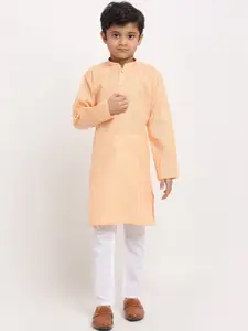 KRAFT INDIA Boys Peach-Coloured Regular Pure Cotton Kurta with Pyjamas