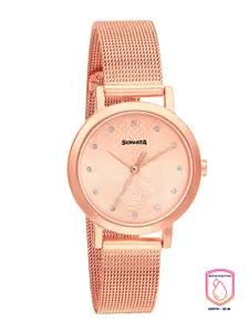 Sonata Women Rose Gold-Toned Brass Dial & Bracelet Style Straps Analogue Watch 8174WM02